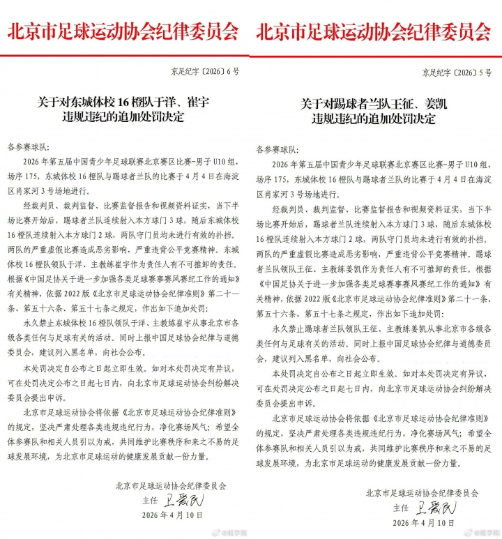 北京U10假球案細(xì)節(jié)曝光 為躲強(qiáng)隊互射烏龍 教練領(lǐng)隊遭永久禁足
