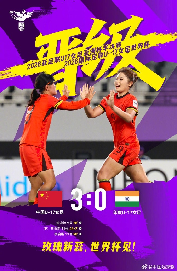 零封印度，三將建功：中國U17女足挺進(jìn)亞少賽四強(qiáng)+世界杯